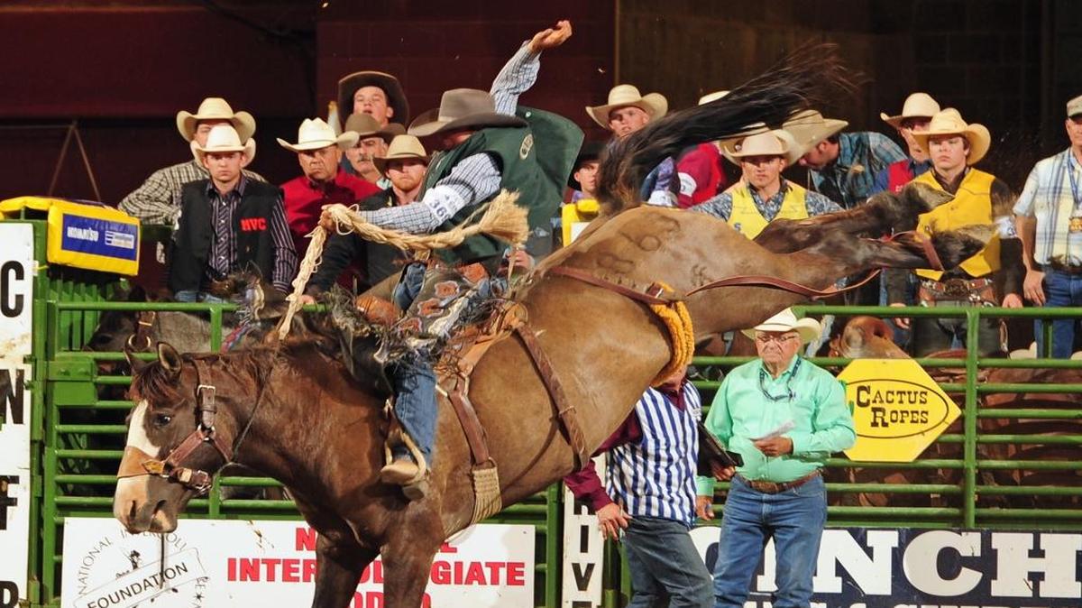 Will Centoni, who ranks first in the nation in intercollegiate competition for men’s all around rodeo, during a 2016 competition.