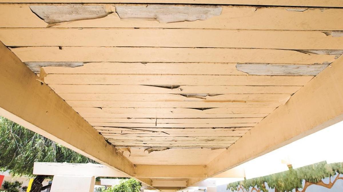 The peeling paint on the underside of a walkway overhang at Fairgrove Elementary in Grover Beach was among the repairs needed at Lucia Mar schools when the district last considered a bond measure in 2014.