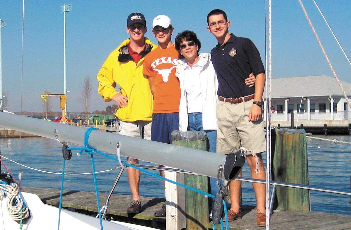 Carson Starkey, second from left, a Cal Poly freshman who died in 2008 after a fraternity-related hazing, is shown with dad Scott Starkey, left, mother Julia Starkey and brother Hayden Starkey in an undated family photo.