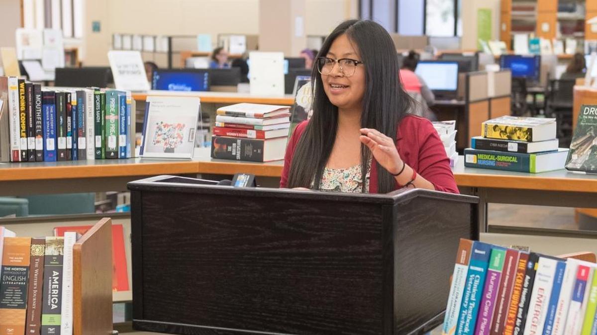 Janet Cruz-Reyes, president of the Associated Student Body Government at Allan Hancock College, spoke on Jan. 31, 2018, about how students, including herself, will benefit from the Zero Textbook Cost program.
