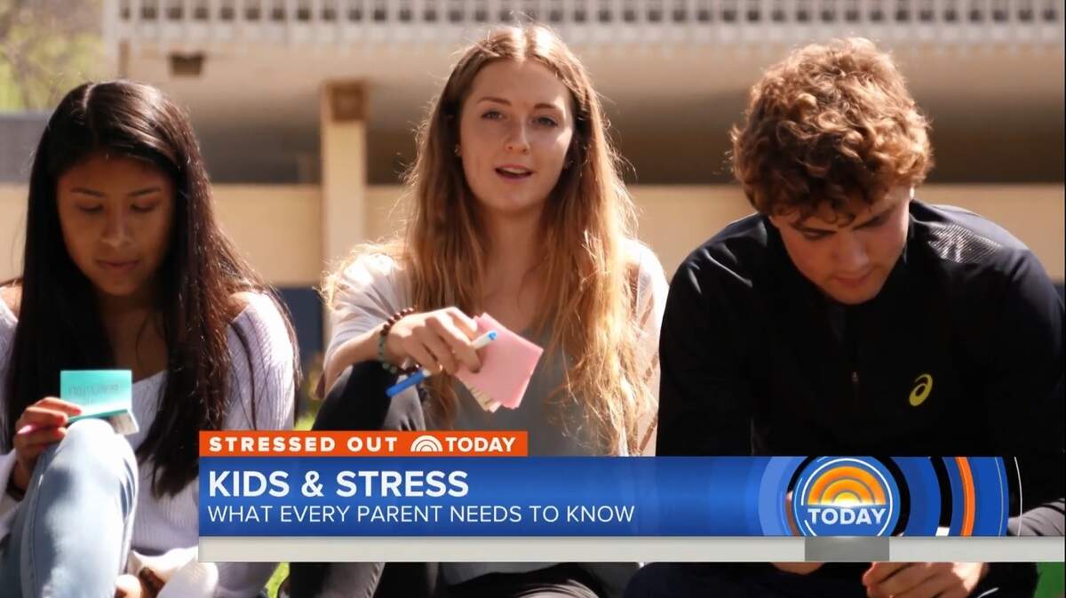 San Luis Obispo High School students write positive messages on Post-It Notes. NBC's "Today" shot a segment about mindfulness and stress management at the school that aired April 13, 2018.