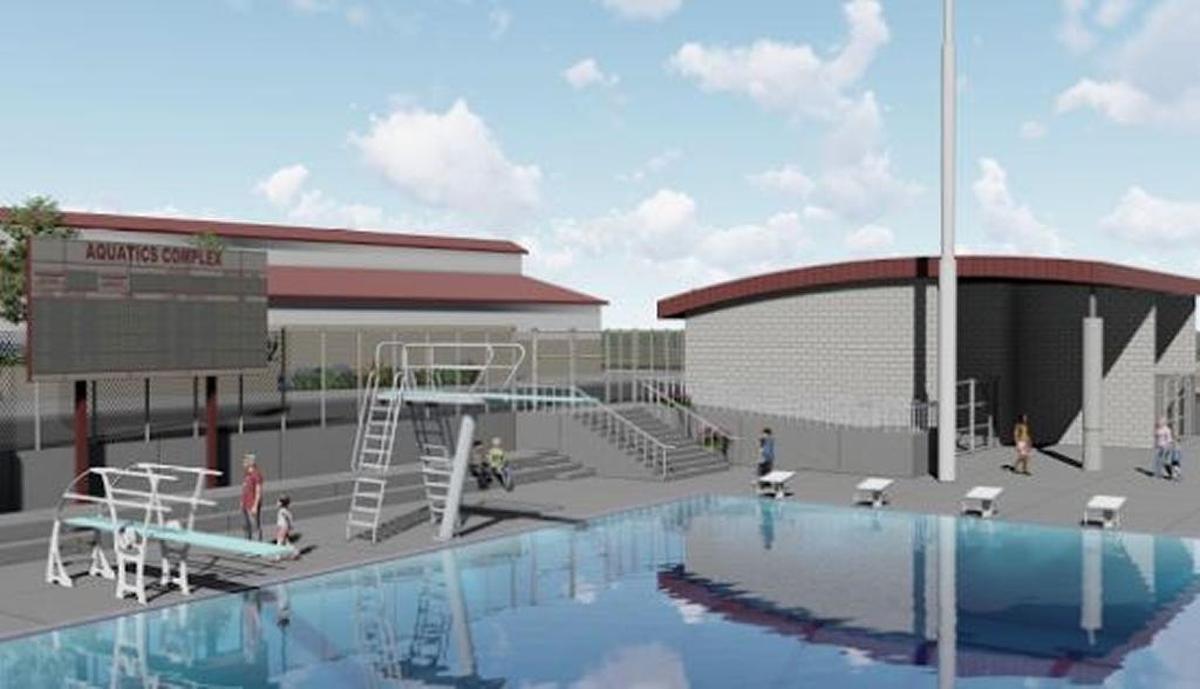 Architectural renderings show the planned Paso Robles Joint Unified School District aquatics center, which board trustees tabled on Tuesday, Jan. 22, 2019, due to funding shortfalls.