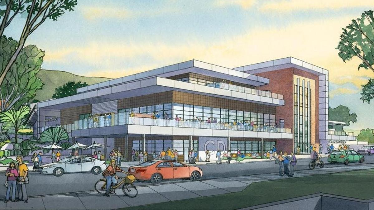 A rendering of the new Vista Grande restaurant shows what Cal Poly’s campus dining facility is expected to look like. The structure is under construction and is set to open in 2018.