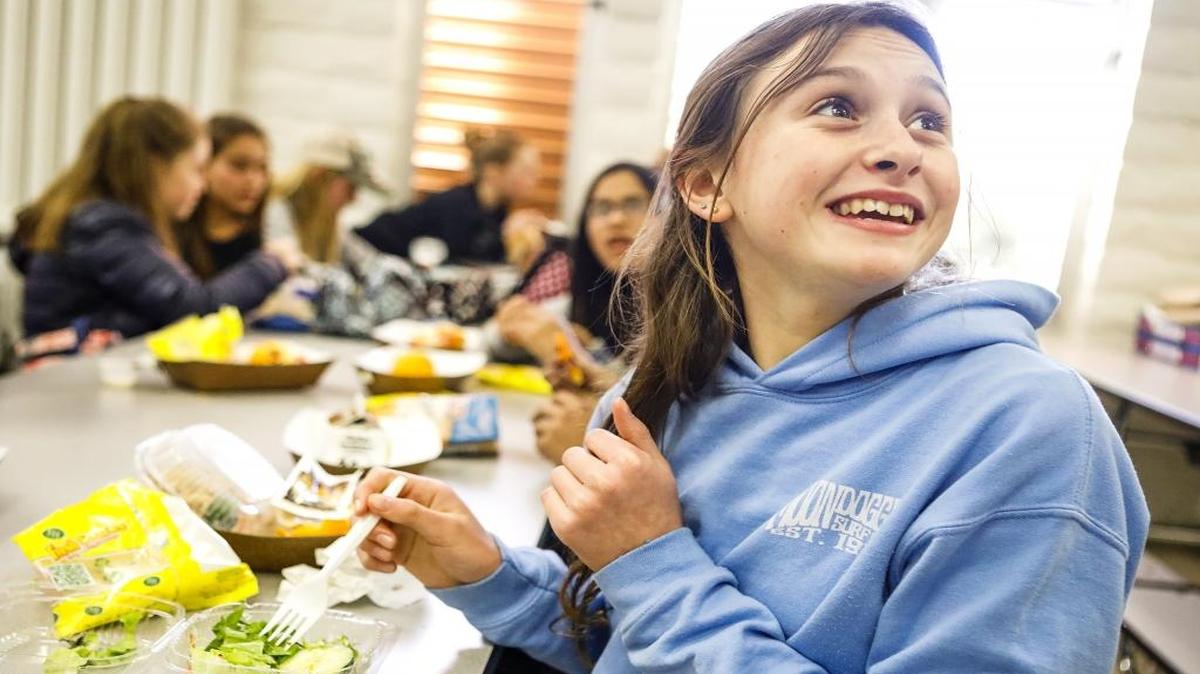Laguna Middle School seventh-grader Azalea Tutko digs into her lunch.