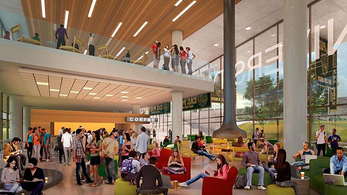 A rendering shows a proposed coffeehouse that would have been part of a University Union expansion. Students rejected the proposal this week.