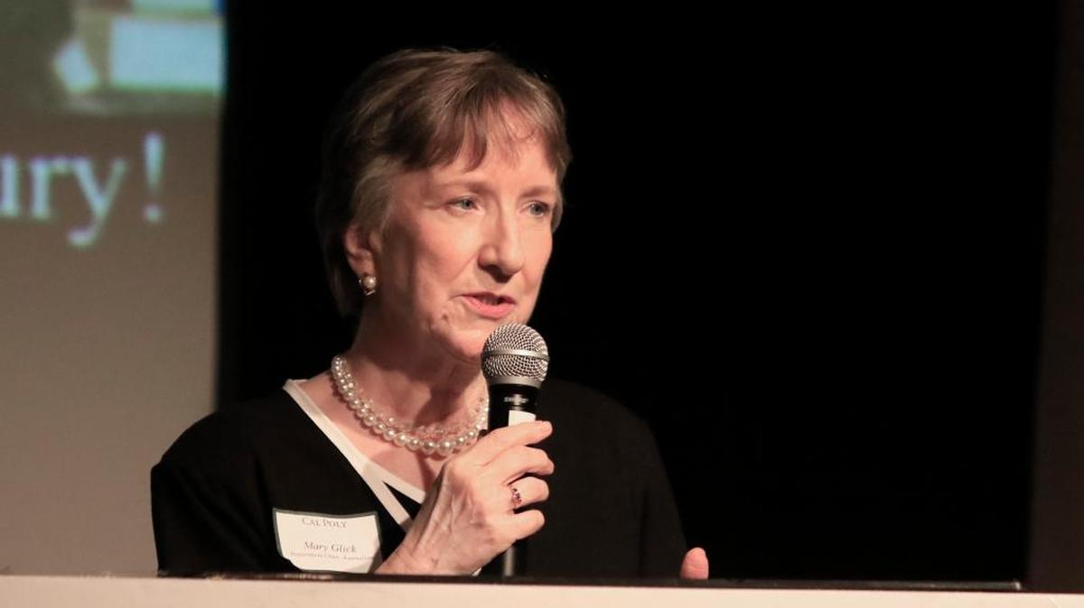 Cal Poly journalism department chair Mary Glick speaks during the university’s Jim Hayes Symposium in 2016. This year’s event will be held from 7-9 p.m. Friday, October, 2018, in the Advanced Technology Lab on campus.
