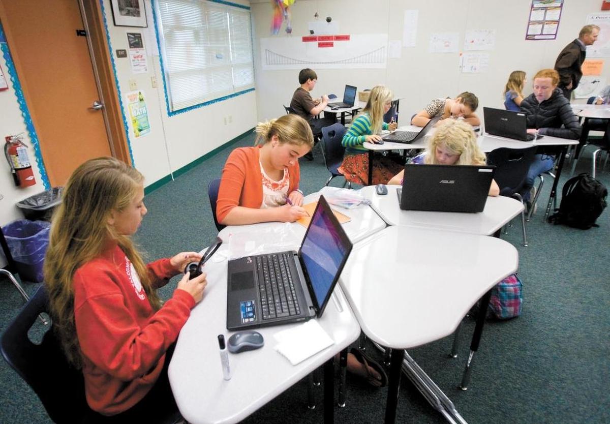 Cayucos Elementary school sixth-graders take a computer-administered practice test in 2014.