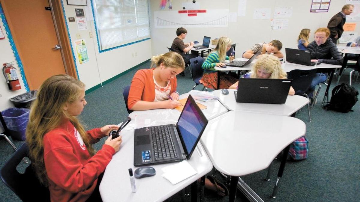 Cayucos Elementary school sixth-graders take a computer-administered practice test in 2014.