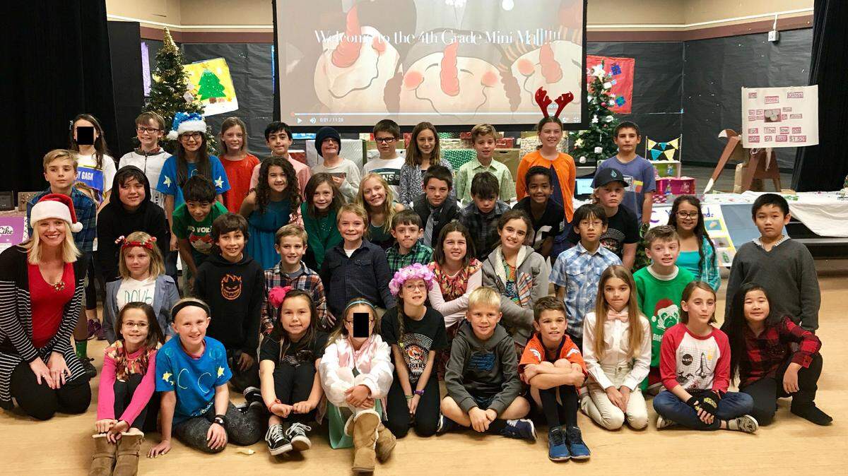 Teach Elementary School in San Luis Obispo received a National Blue Ribbon award. Here, students in fourth grade at Teach Elementary School gather after raising $1,300, which they donated to the American Red Cross to help victims of the Thomas Fire.