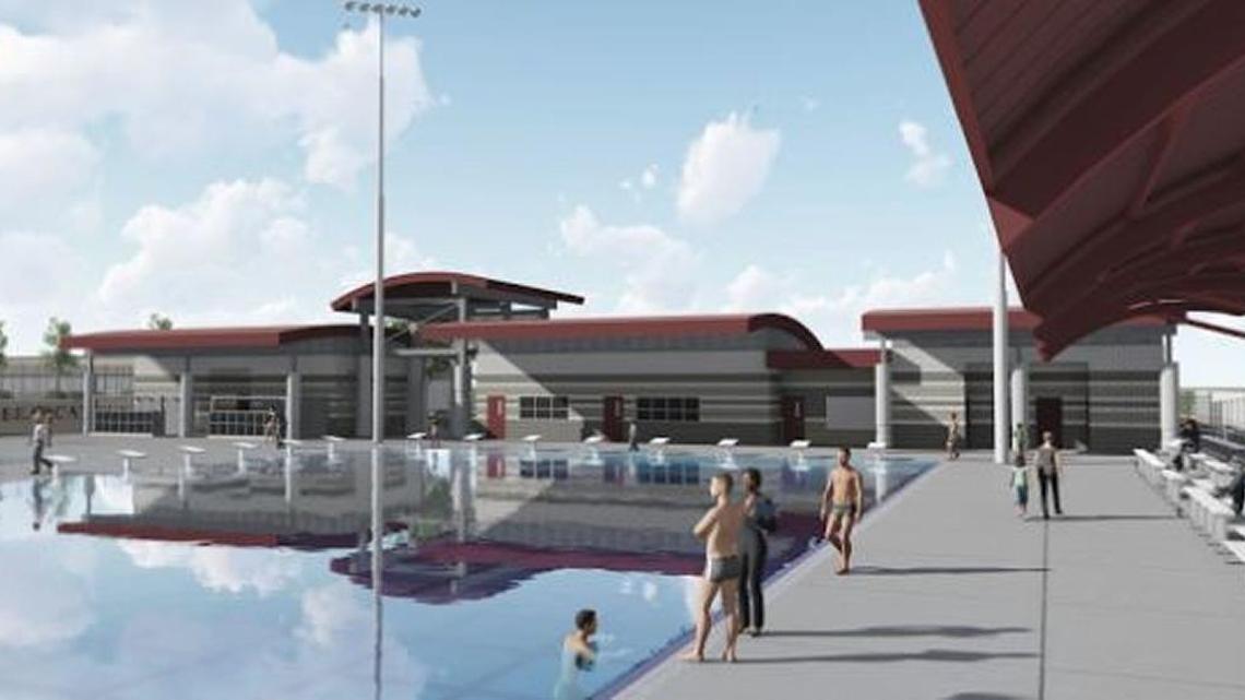Architectural renderings of the planned Paso Robles Joint Unified School District aquatics center, which is set to break ground in April.