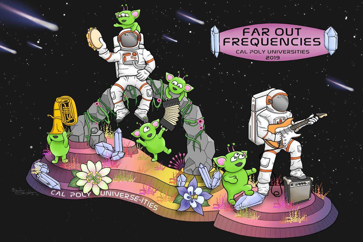A rendering of Cal Poly’s space-themed Rose Parade float.