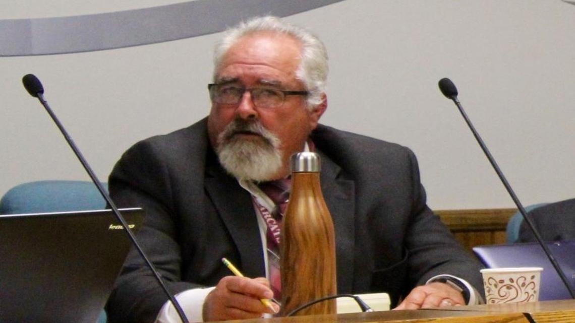 Trustee Dave Lambert, here at a March meeting, announced his resignation from the Paso Robles school board on Tuesday.