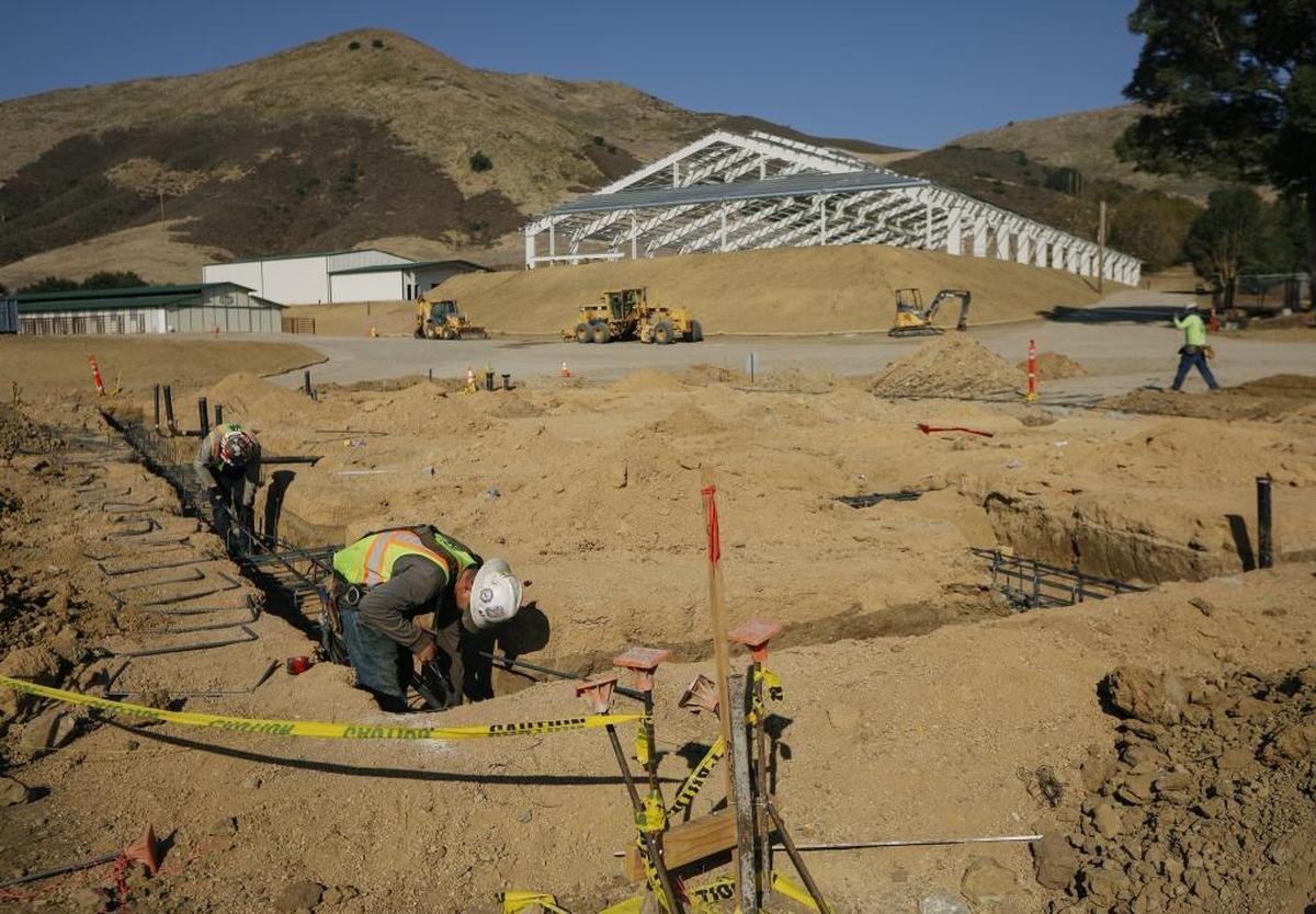 The stallion barn is under construction for the Oppenheimer Family Equine Center at Cal Poly.