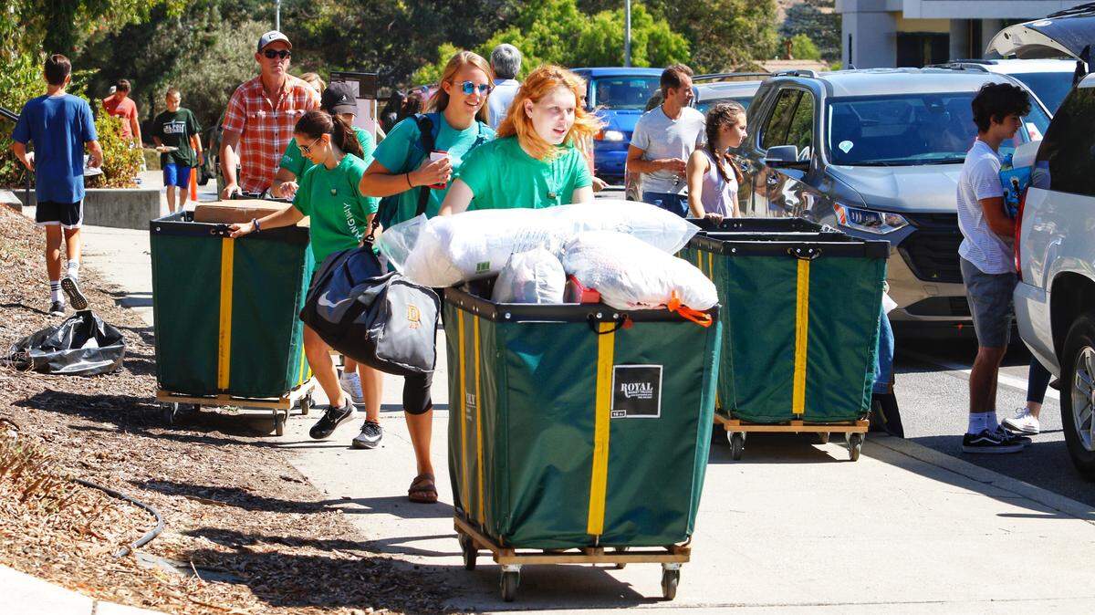 This file photo shows a typical move-in day at Cal Poly. This year, there will be more students than ever before living on campus. Most come from outside the San Luis Obispo area.