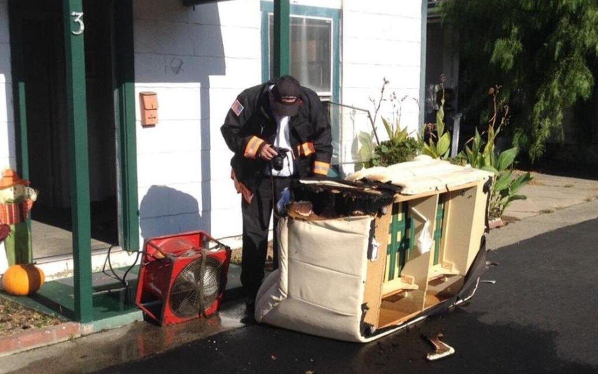 A person was taken to the emergency room for smoke inhalation after a couch caught on fire inside a motel room in San Luis Obispo on Wednesday, September 27, 2017.