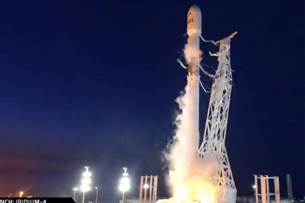 A Falcon rocket blasts off Friday evening from Vandenberg Air Force Base, carrying 10 Iridium Next satellites into orbit.