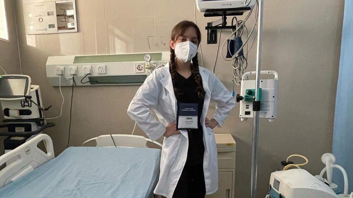 Shanyra Cardenas of San Simeon, a Coast Union High School student, gets ready for a rotation shift at the Shree Hindu Mandal Hospital in Dodoma, Tanzania, in July 2022. Her two-week visit was part of the FutureDocs Abroad program.