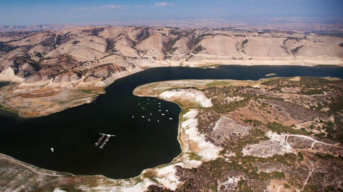 An aerial shot of Lake San Antonio showcases the effects of the California drought. The photo is part of San Luis Obispo photographer Brittany Anzel App’s “Where There Once Was Water” project.
