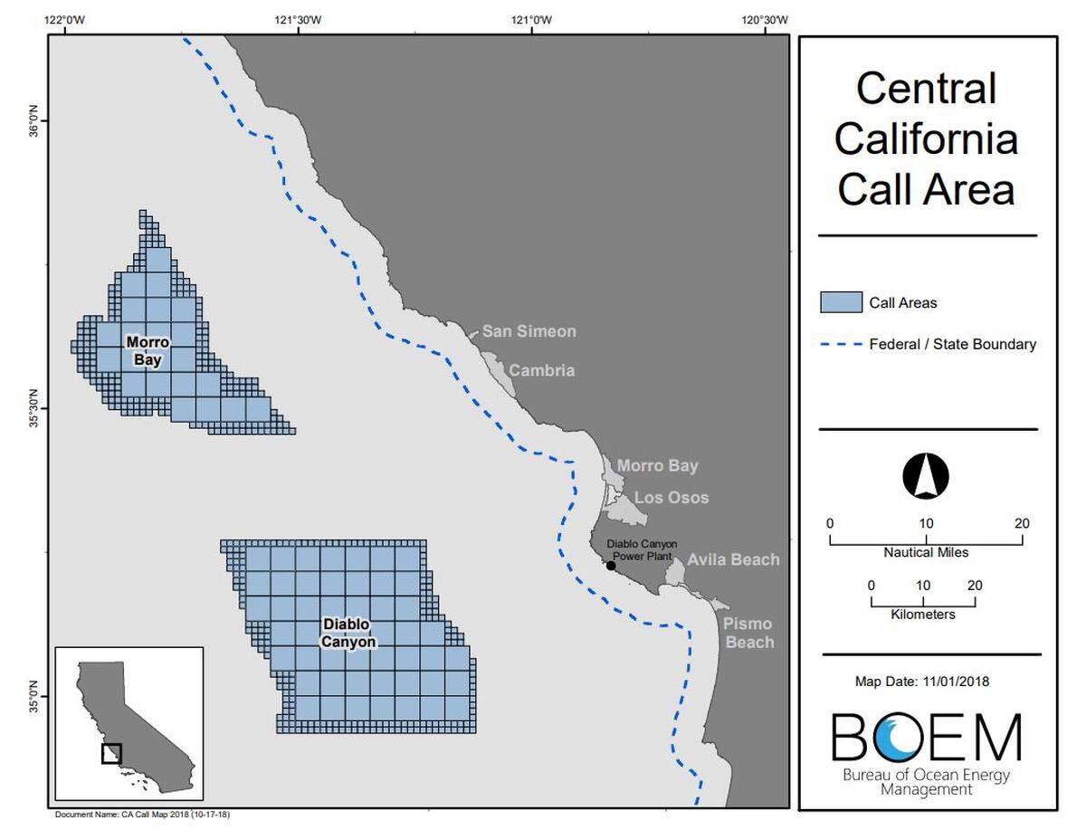 A map shows potential call areas for future wind farm developments.