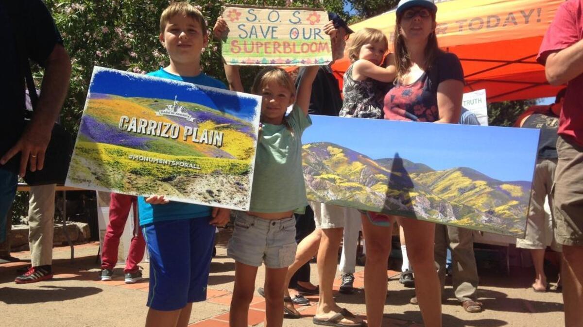 Kelda Wilson attended the rally to save the Carrizo Plain Monument along with her three children: Lance Wilson, 10, left; Haley Wilson, 7, center; and Jada Wilson, 3, held.
