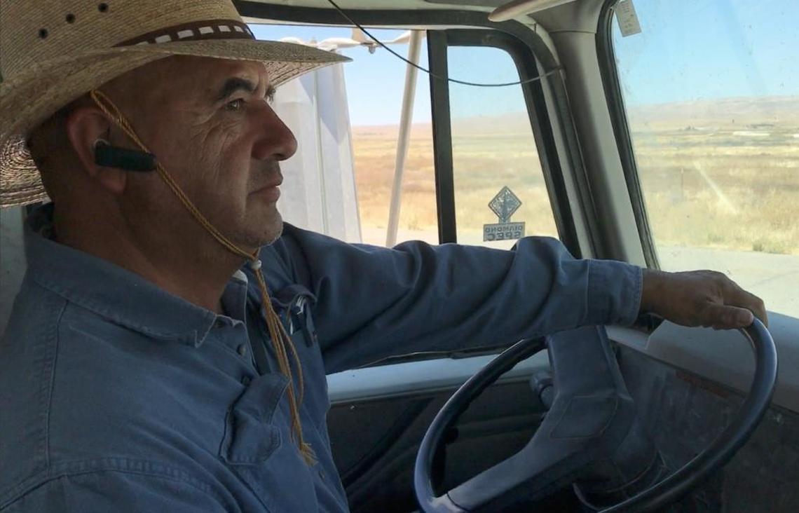 Larry Montenegro delivers water to marijuana farms in California Valley.