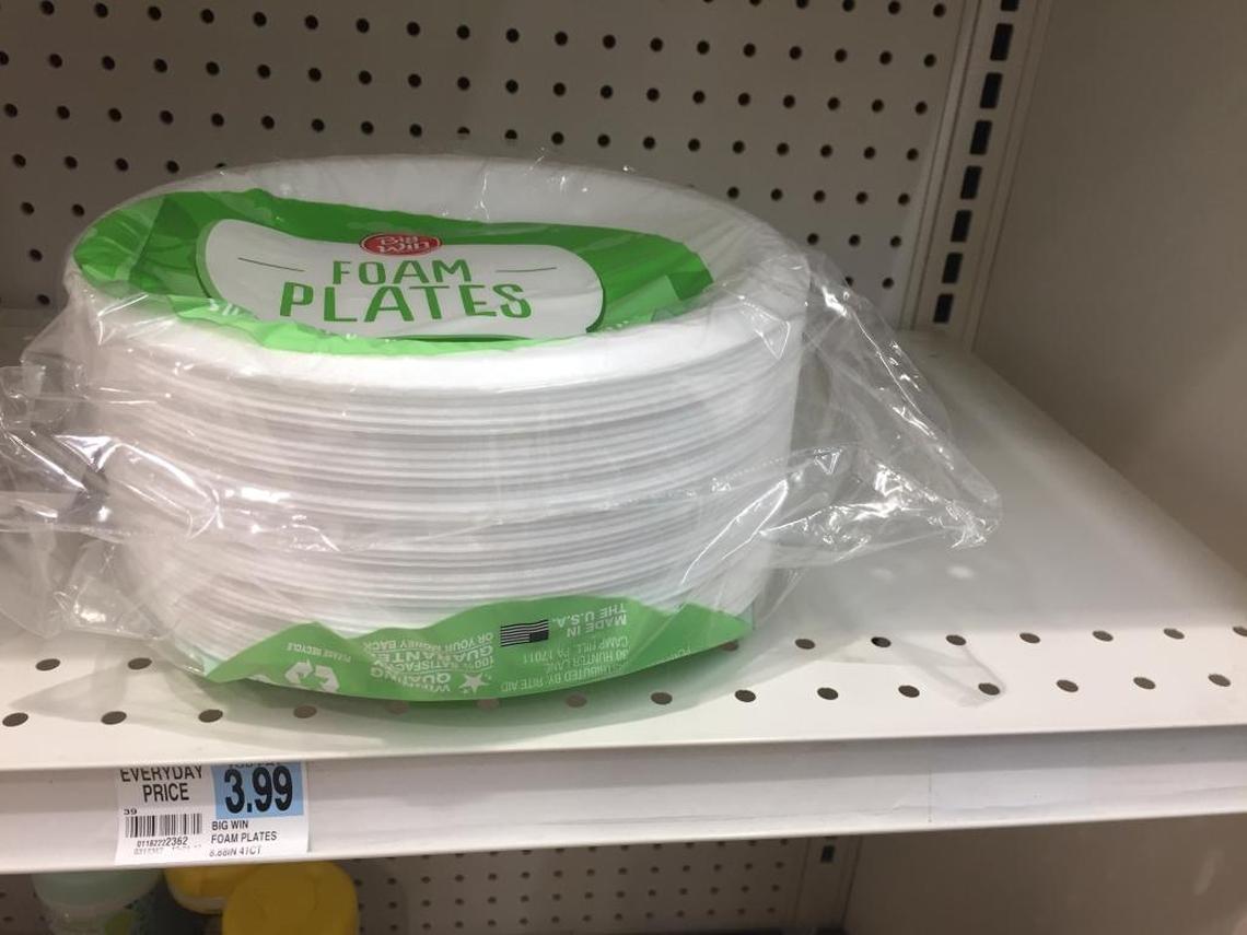 Rite Aid at 956 Foothill Blvd. in San Luis Obispo had Styrofoam plates on its shelves on Monday. A store representative said the foam plates were later removed.