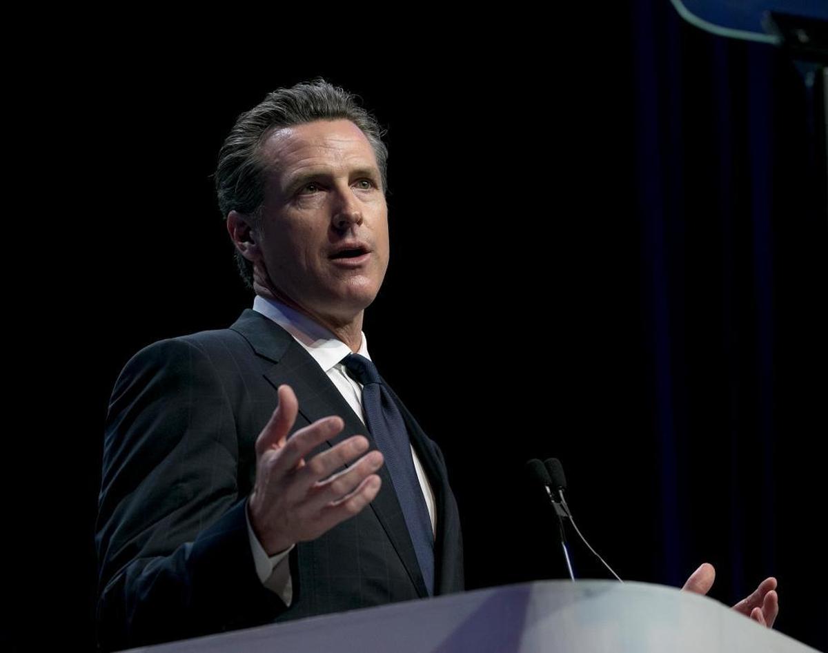 Lt. Gov. Gavin Newsom's victory speech promised plenty as he moved into position Tuesday to become California's next Democratic governor.