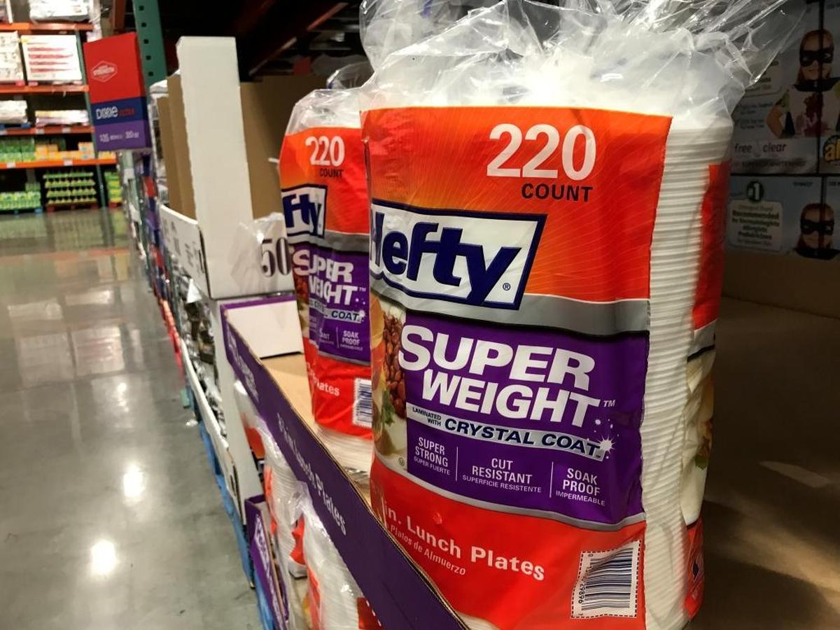 The Costco store in San Luis Obispo sells Hefty brand Styrofoam plates in packages of 220 in 2017. The county Board of Supervisors cited an Integrated Waste Management Authority (IWMA) ban on polystyrene, commonly known by the brand name Styrofoam, as one of the reasons for leaving the organization.