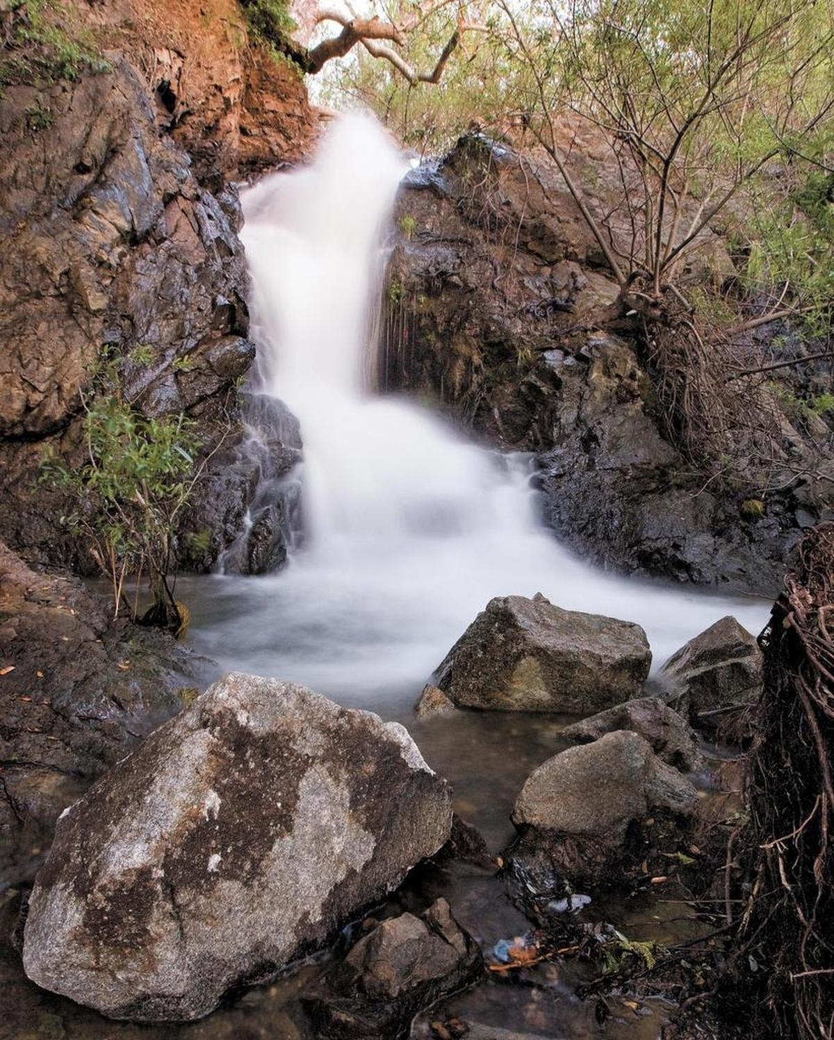 A new 60-foot pedestrain bridge will cross above the waterfall at Reservoir Canyon, seen here in 2011.