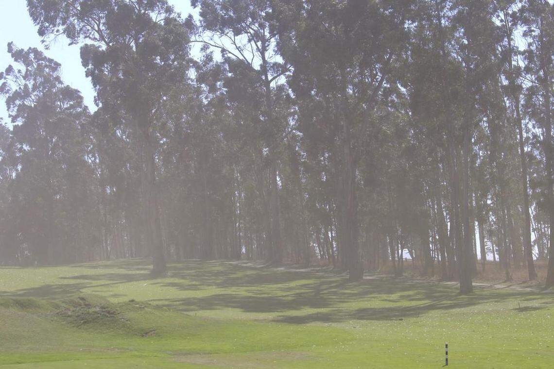 On a windy day, the plume of particulate pollution fills the air around the Fishers' house, making it dangerous for Stanley Fisher to be outside.