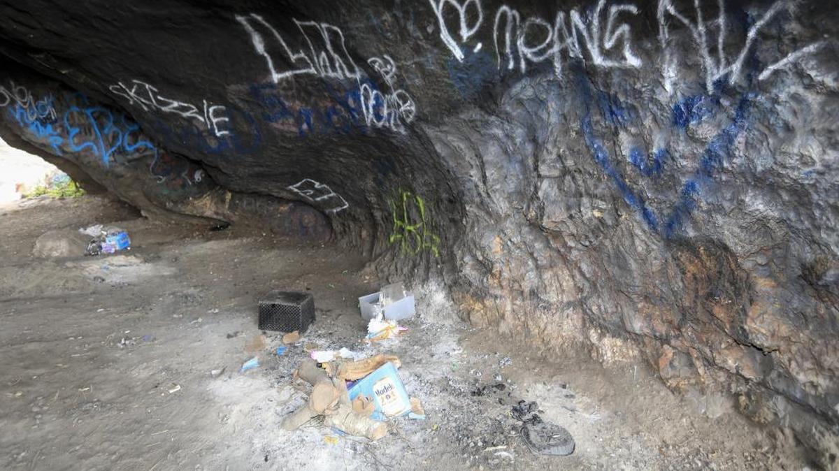 Partying is a common problem at Pirate’s Cove. The cave is littered with trash, and spray-painted graffiti covers the walls.