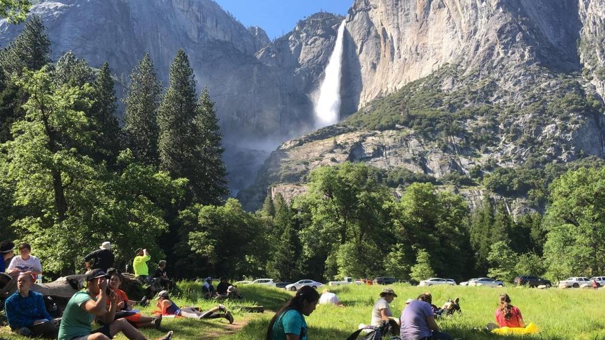 A proposal by the National Park Service could increase entrance fees at 17 national parks in 2018, including three in California: Yosemite, Sequoia & Kings Canyon, and Joshua Tree. In this May 25, 2017, photo, a class of eighth-grade students and their chaperones sit in a meadow at Yosemite National Park.