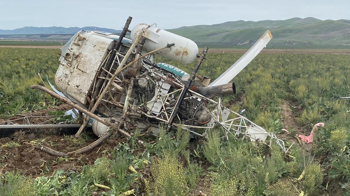 A helicopter ended up in a field south of Orcutt after mechanical issue Friday morning. The pilot was not injured.
