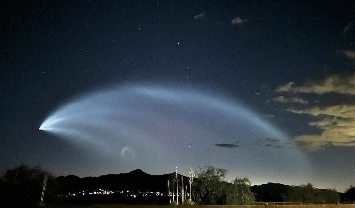 The Firefly rocket appears to arc over the mountains in Sierra Vista, Arizona, on Sept. 15, 2023.