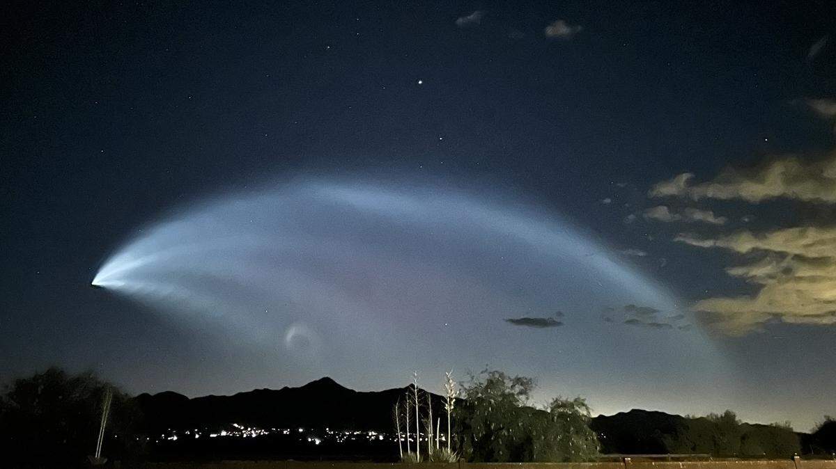 The Firefly rocket appears to arc over the mountains in Sierra Vista, Arizona, on Sept. 15, 2023.