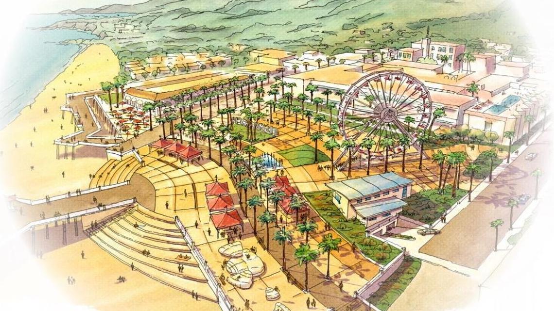 A bird’s-eye rendering of the strategic plan approved in 2014 envisions a large plaza, complete with a Ferris wheel, taking the spot of the parking lot at the foot of the Pismo Beach Pier. While Pismo is making improvements downtown, this concept still remains a ways off.