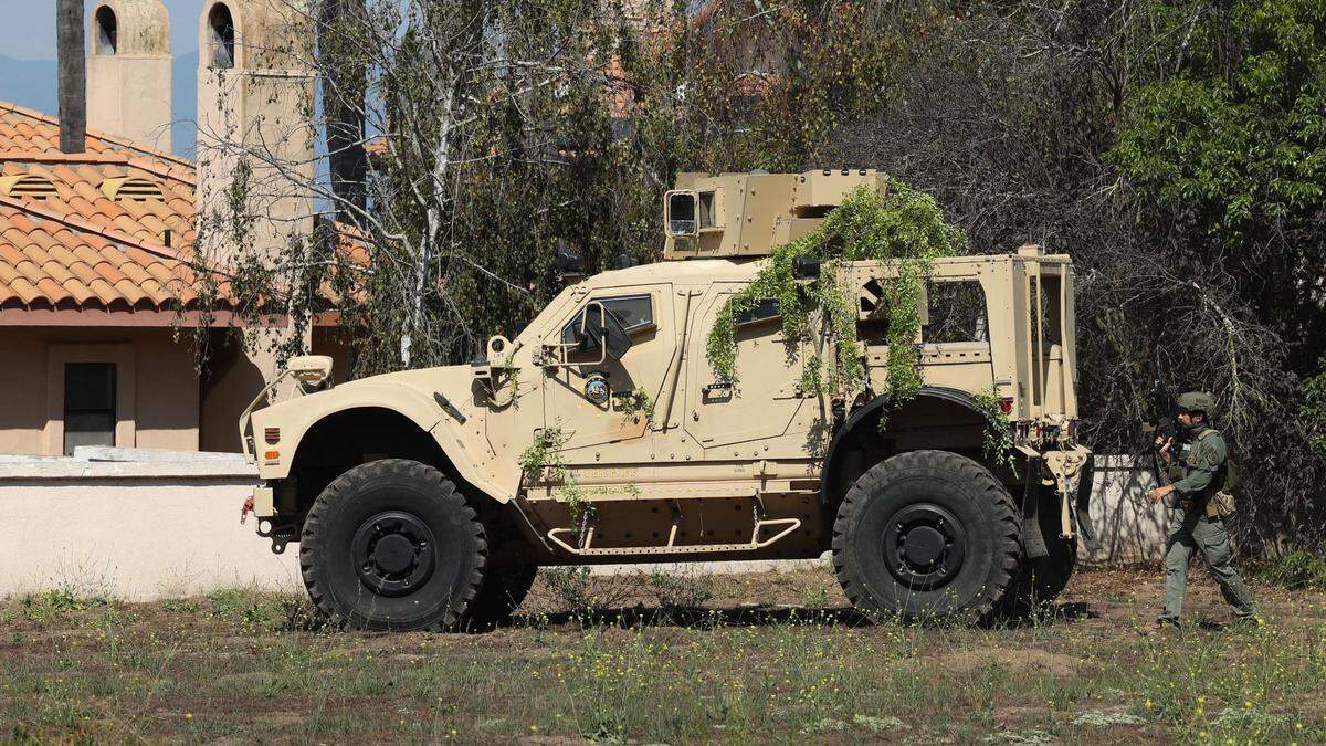 An armored vehicle responds to the scene of a barricaded subject in rural Arroyo Grande on Monday, Sept. 18, 2023. San Luis Obispo County sheriff’s deputies were responding to a report of shots fired in the neighborhood on Northview Avenue.