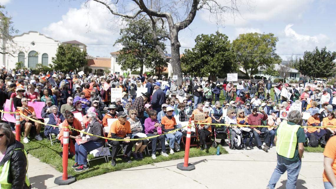 Protesters gather in Mitchell Park in downtown San Luis Obispo for the March For Our Lives event on March 24, 2018.