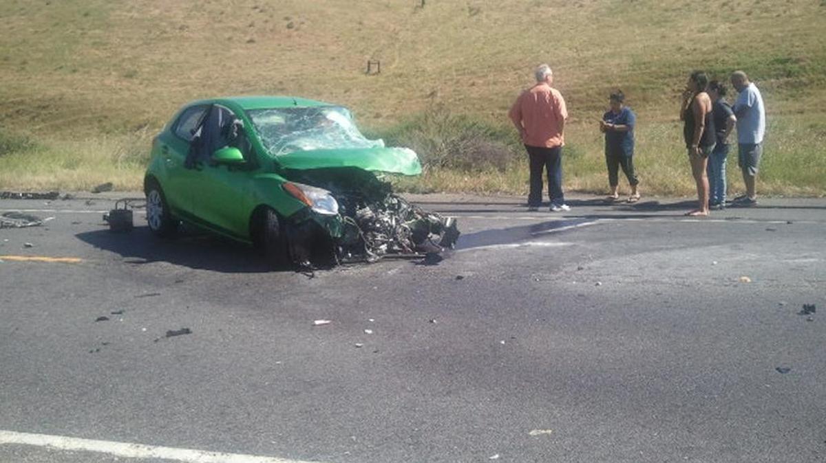 A three-vehicle crash involved this four-door sedan on Highway 46 East on Sunday, April 30, 2017.