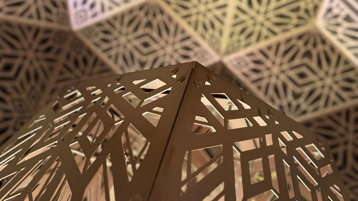 The DIMENSIONS exhibit at Sensorio in Paso Robles features a collection of illuminated geometric sculptures, seen here on May 23, 2024. It was created by the artist duo HYBYCOZO.