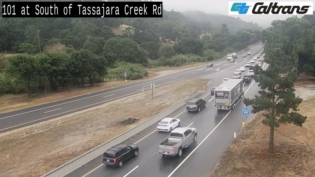 Traffic backed up on southbound Highway 101 over the Cuesta Grade after a multi-car crash on Monday morning, June 12, 2023.