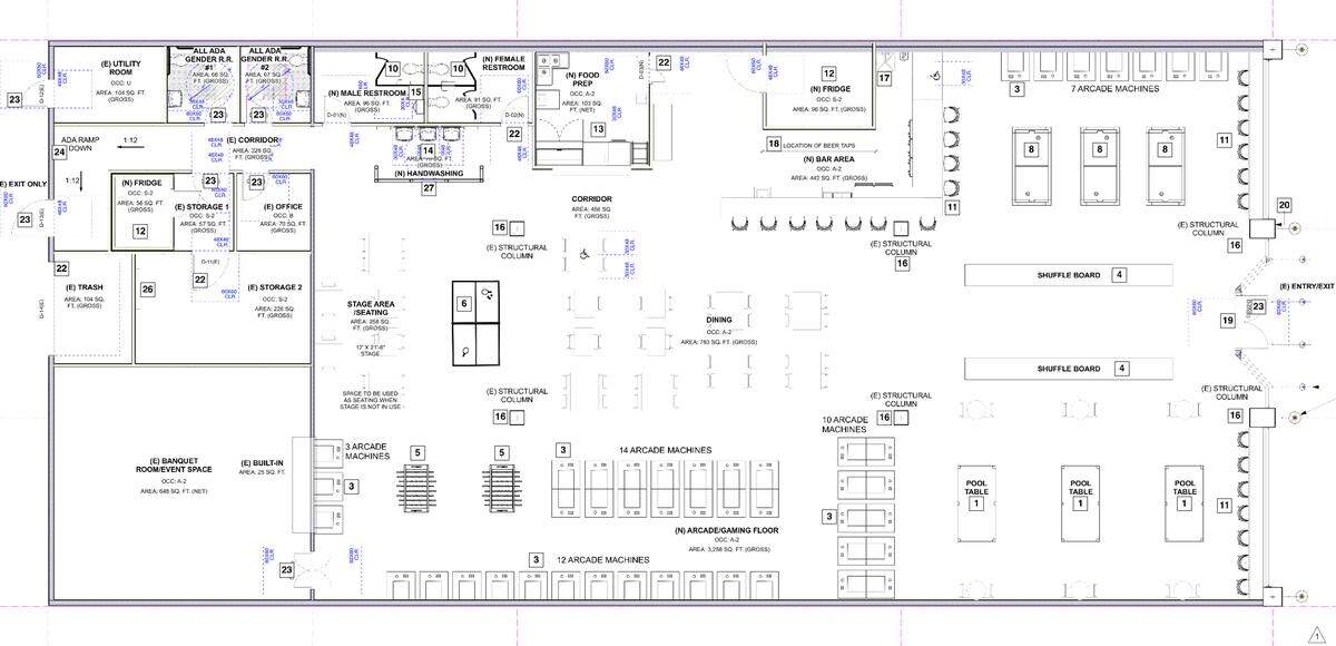 A combination bar/restaurant/arcade is proposed of the vacant Aaron Brothers space on Higuera Street. It would feature drinks, food and a variety of games from pool and shuffleboard tables to air hockey, pinball and video games.