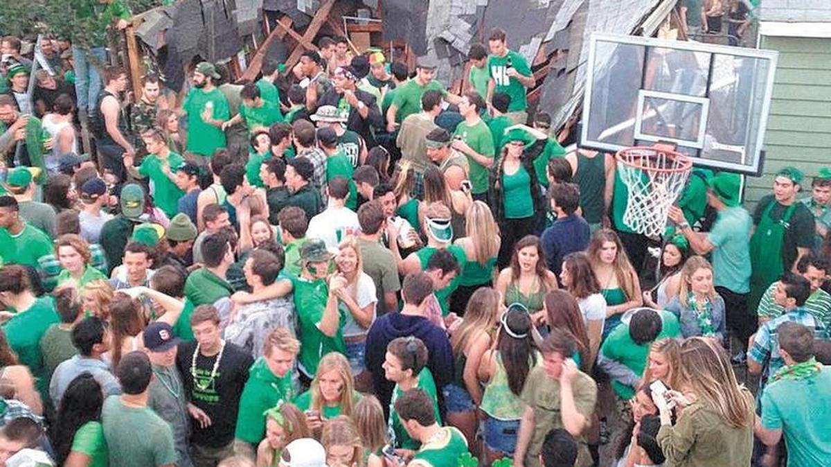 A garage roof fully collapsed at 348 Hathway during a March 2015 party in San Luis Obispo.