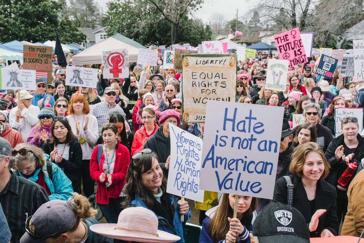 Women’s March SLO will hold an abortions rights rally Tuesday in SLO. This photo depicts a past Women’s March rally.