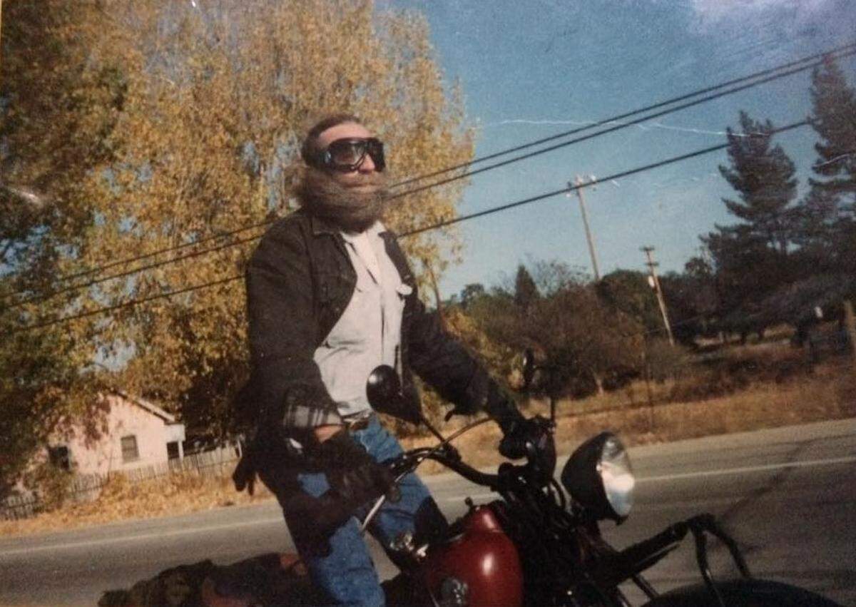 Don Hughes rides one of his beloved Indian Chief motorcycles in this undated photo.