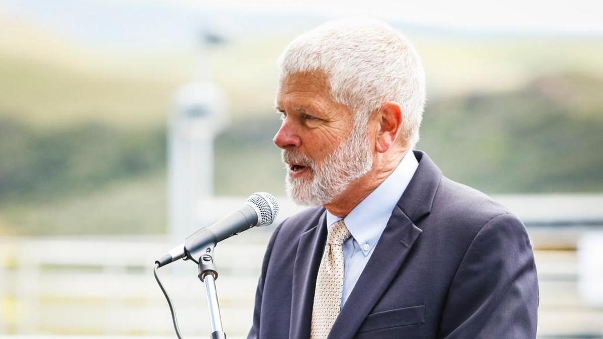 Supervisor Bruce Gibson speaks in April 2016 at the grand opening of the Los Osos wastewater treatment plant, one of his signature accomplishments.