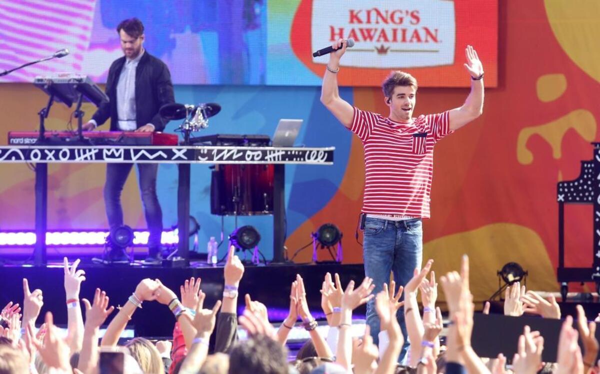 Alex Pall, left, and Andrew Taggart of The Chainsmokers perform on ABC’s “Good Morning America” in Central Park in New York in June. The Chainsmokers play Friday at the California Mid-State Fair in Paso Robles.