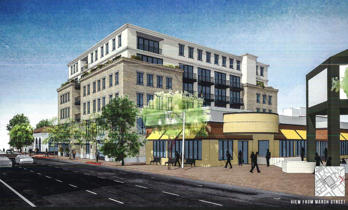 A rendering of the proposed 1144 Chorro St. project shows how the building would look from Marsh Street.