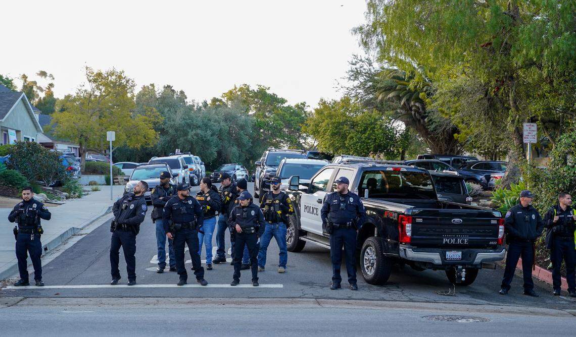 Police told students gathering on Hathway Avenue in San Luis Obispo to “go home or get arrested” on the morning of March 15, 2025. The area is usually home to a raucous block party for St. Fratty’s Day.