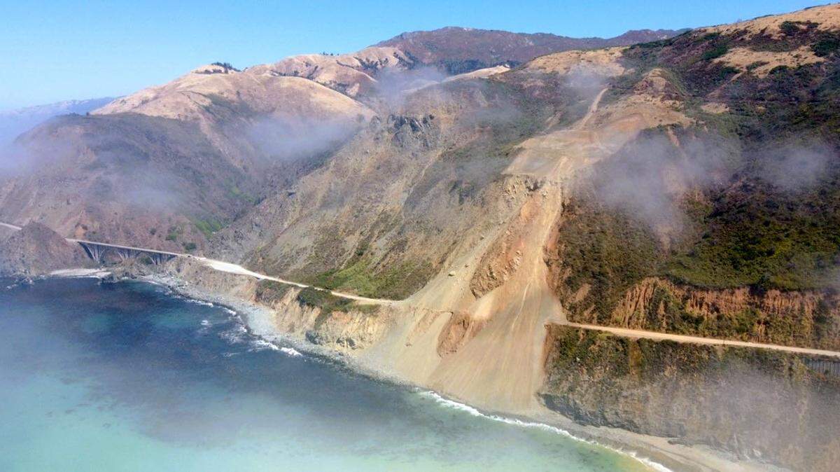 Work at the site of the Regent’s Slide on Highway 1 along the Big Sur Coast was halted after crews noticed cracks developing in the surface of the excavation area.